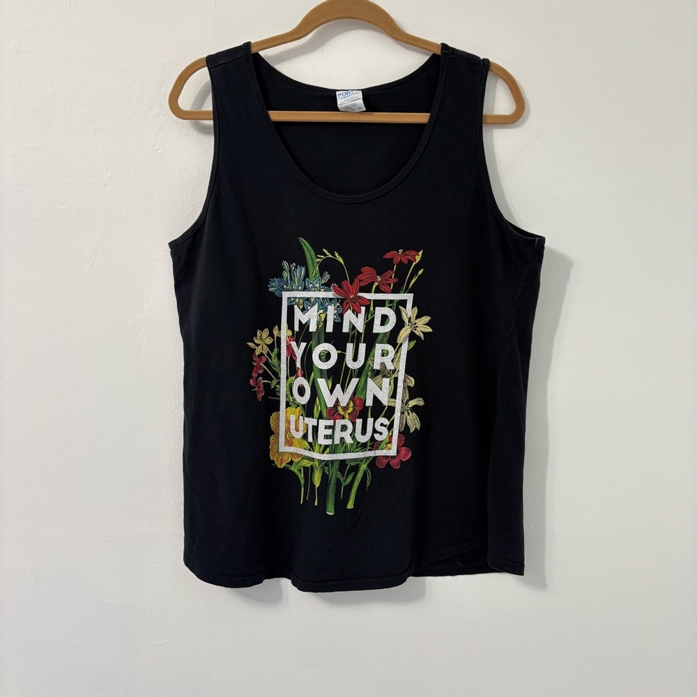 Mind Your Own Uterus Pro Choice Black 100% Cotton Tank Top Sz XXL